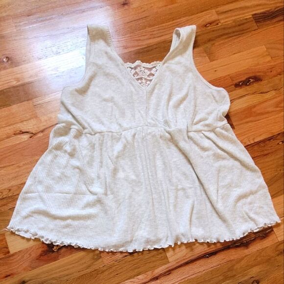 Maurices Cream Sleeveless Relaxed Tank Top Ribbed Lace 2X - Picture 1 of 5